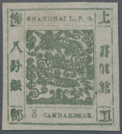 China - Shanghai: 1866, Large Dragon, "Candareens" In The Plural, Non-seriffed Digits, 8 Cand. Olive - Sonstige & Ohne Zuordnung