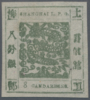 China - Shanghai: 1866, Large Dragon, "Candareens" In The Plural, Non-seriffed Digits, 8 Cand. Olive - Other & Unclassified