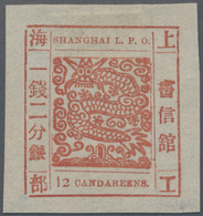 China - Shanghai: 1866, Large Dragon, "Candareens" In The Plural, Non-seriffed Digits, 12 Cand. Red - Sonstige & Ohne Zuordnung