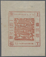 China - Shanghai: 1866, Large Dragon, "Candareens" In The Plural, Non-seriffed Digits, 12 Cand. Red - Sonstige & Ohne Zuordnung