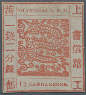 China - Shanghai: 1866, Large Dragon, "Candareens" In The Plural, Non-seriffed Digits, 12 Cand. Red - Sonstige & Ohne Zuordnung