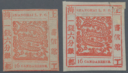 China - Shanghai: 1865, "Candareens." In The Plural, Two Singles Of 16 Cands. On Thin Wove Paper, On - Sonstige & Ohne Zuordnung