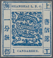 China - Shanghai: 1866, Large Dragon, "Candareen" In The Singular, Seriffed Digit, 1 Cand. Blue On W - Sonstige & Ohne Zuordnung