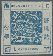 China - Shanghai: 1866, Seriffed Numerals, 1 Cand. Slate Blue On Wove Paper, Livingstone 35 Printing - Sonstige & Ohne Zuordnung