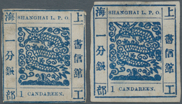 China - Shanghai: 1866, Seriffed Numerals, 1 Cand. Blue (2) On Thin Wove Paper, Both Livingstone 39 - Sonstige & Ohne Zuordnung