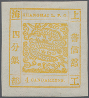 China - Shanghai: 1866, Large Dragon, "Candareens" In The Plural, Seriffed Digit, 4 Cand. Yellow On - Sonstige & Ohne Zuordnung