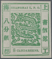 China - Shanghai: 1866, Large Dragon, "Candareens" In The Plural, Seriffed Digit, 8 Cand. Green On W - Sonstige & Ohne Zuordnung