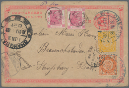 China - Ganzsachen: 1897, Card ICP 1 C. Uprated Tokyo Coiling Dragons 1 C., 2 C. Canc. Large Dollar - Cartoline Postali