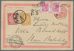 China - Ganzsachen: 1897, Card ICP 1 C. Uprated Coiling Dragon 1 C., 2 C. Canc. Bisected Biingual "C - Ansichtskarten