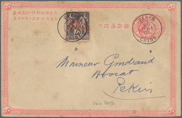 China - Ganzsachen: 1897, Card ICP Used As Form With French Offices Ovpt. 16 C./25 C. In Red, Tied " - Postcards