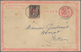 China - Ganzsachen: 1897, Card ICP Used As Form With French Offices Ovpt. 16 C./25 C. In Red, Tied " - Cartes Postales