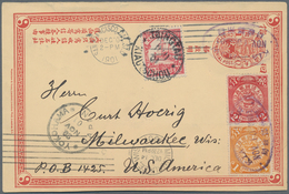 China - Ganzsachen: 1898, Card CIP 1 C. Reply Part Uprated Coiling Dragon 1 C., 2 C. Tied Oval Bilin - Ansichtskarten