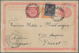 China - Ganzsachen: 1897, Card ICP Uprated Coiling Dragon 1 C., 2 C. Canc. Bilingual "WEIHAIWEI OCT2 - Postcards