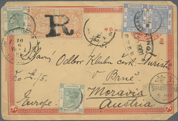 China - Ganzsachen: 1898, Card CIP 1 C. Reply Part Uprated Coiling Dragon 5 C. Flesh (pair) Canc. Bo - Cartes Postales