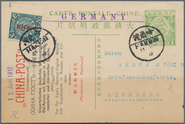 China - Ganzsachen: 1898/1908, Card Square Dragon 1 C. Uprated Commercial Print 3 C. Tied "HARBIN 13 - Postcards