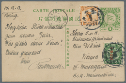 China - Ganzsachen: 1912, Flag Card 1 C. Uprated Waterlow Ovpt. 2 C. And Junk 1 C. Canc. Boxed Bilin - Ansichtskarten