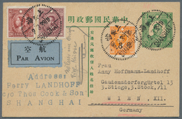 China - Ganzsachen: 1935, SYS 2 1/2 C. Green Uprated Martyrs 8 C./40 C., 20 C., 30 C. For Airmail Fo - Postcards