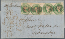 China - Incoming Mail: 1853, England, QV 1 Sh. Greenoctogonal Imperf. Horizontal Strip-4 (faults) Ca - Andere & Zonder Classificatie