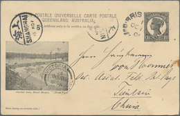 China - Incoming Mail: Queensland (Australia), 1901, Pictorial Stationery QV 1 1/2 C. Used "BRISBANE - Autres & Non Classés