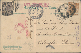 China - Incoming Mail: 1907, Austria 2 H., 3 H. Tied Oval Barrel Rwy. Station P.o. Mark "AUSSIG2 22. - Other & Unclassified