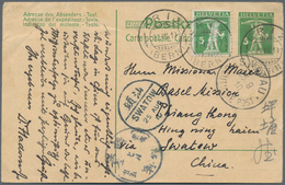 China - Incoming Mail: 1910, Swiss Postal Stationery 5 C. With 5 C. Tied To "ERIZ" Postmarks To Miss - Sonstige & Ohne Zuordnung