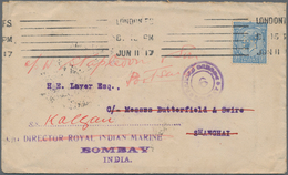 China - Incoming Mail: UK, 1917, Cover KGV 2 1/2d Tied "LONDON JUN 11 17" To Cover To Shanghai, Then - Sonstige & Ohne Zuordnung