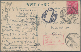 China - Incoming Mail: 1917, India, KGV 1 A. Tied "HATKHOLA CALCUTTA 14 MAY 17" To Ppc W. Red Framed - Sonstige & Ohne Zuordnung