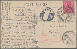 China - Incoming Mail: 1917, India, KGV 1 A. Tied "HATKHOLA CALCUTTA 14 MAY 17" To Ppc W. Red Framed - Andere & Zonder Classificatie