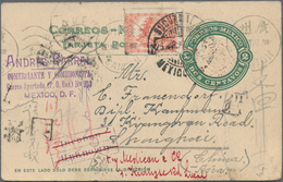 China - Incoming Mail: 1927, Mexico, Card 2 C. Uprated 2 C.used "MEXICO 25 MR 27" To Shanghai, Boxed - Sonstige & Ohne Zuordnung