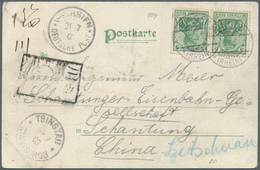 China - Besonderheiten: Incoming Mail, 1903, Germany 5 Pf. Pair Tied "BINGEN" To Ppc To Engineer At - Sonstige & Ohne Zuordnung