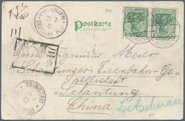 China - Besonderheiten: Incoming Mail, 1903, Germany 5 Pf. Pair Tied "BINGEN" To Ppc To Engineer At - Andere & Zonder Classificatie