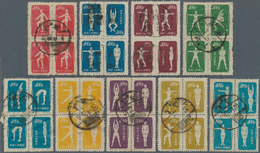 China - Volksrepublik: 1952, Radio Gymnast, 9 Blocks Of 4 Used "SHANGHAI" With 1952 June-August-ex P - Other & Unclassified