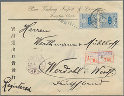 Japanische Post In China: 1914, Tazawa 10 S. (pair) Tied "Tsingtau-Tientsincho 9.4.13" (April 13, 19 - 1943-45 Shanghai & Nankin