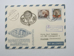 1954 , Ballonpostkarte , Zuleitung Aus Der DDR  , Recht Selten - Par Ballon