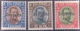 Islande Poste Aérienne  N° 9 à 11 3 Valeurs Surchargées "Zeppelin 1931" Qualité: ** Cote: 230 € - Luftpost