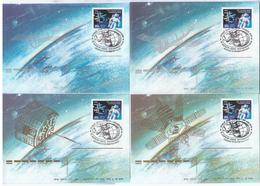 Russia USSR 1990 12th Of April - Cosmonautic Day, Space Cosmos Rocket Missile Cosmonaut Astronaut, Maximum Cards X4 - Cartoline Maximum