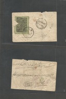 Afghanistan. 1902 (21 Nov) Chaman - Quetta, India (24 Nov) Part Fkd + Taxed Envelope, Black On Greenish Paper Stamp, Tie - Afghanistan