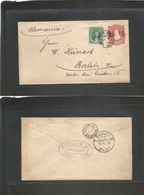 Argentina - Stationery. 1891 (4 Sept) Rosario - Germany, Berlin (27 Sept) 5c/8c Red Stat Env + 3c Green Adtl, Tied Cds.  - Other & Unclassified