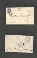 Austrian Levant. 1878 (Apr) Constantinople - Italy, Genoa (16-18 Apr) Via Brindisi. FL Fkd 10 Sld Lilac, LLOYDS (ship) C - Other & Unclassified