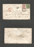 Belgium. C. 1867-70 (3 May) Ostende - USA "46" Romboid. Fkd Envelope To USA, Sandusky, OH Erie Cº. Via NY With MIXED Epp - Andere & Zonder Classificatie
