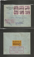 Bolivia. 1932 (27 Febr) Santa Cruz De La Sierra - La Paz. Internal Airmail Multifkd Env + Air Cachet. Reverse Uadronal A - Bolivie