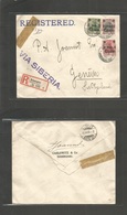 China. 1908 (2 March) German PO - Shanghai - Switzerland, Geneve (16 Apr) Registered Multifkd Envelope "Via Siberia" Cac - Andere & Zonder Classificatie