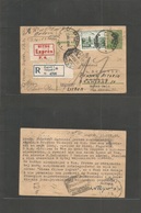 Croatia. 1940 (12 Dec) Zagreb - Spain, Madrid Fwded (20 Dic) Lisboa (28 Dic) Registered Express Mail Multifkd 1 Din Red  - Kroatië