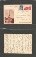 France - Stationary. 1938 (15 March) Meli - USA, Fla., Clearwater 90c Red Illust Stat Card (Tour Eiffel) + Adtl, Slogan  - Other & Unclassified