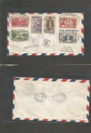 Frc - India. 1938 (19 Jan) Pondichery - USA, NYC (15 Feb) Registed Air Multifkd Envelope, Oval Cachet + Arrival. Paris 1 - Other & Unclassified