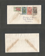 Frc - India. 1945 (23 April) France Libre. Karikal Pondichery. Mns Overprinted Local Circulated Multifkd Envelope. VF +  - Other & Unclassified