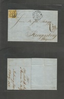 German States-T&t. 1855 (14 Dec) Hanau - Hengersberg, Bayern. EL Full Illustrated Text, Fkd 3sgr Black / Yellow, Tied RR - Other & Unclassified