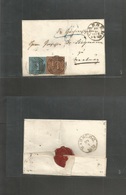 German States-T&t. 1857 (30 Jan) Cassel - Marburg. E Fkd 1/4 Gr Black / Brown Orange + 1gr Black/ Prussian Blue, Tied "4 - Other & Unclassified