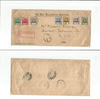 Bc - Antigua. 1923 (Aug 20) Leeward Is. Barbuda - USA, Lebanon, PA. OHMS Registered Multifkd Ovptd Issue Envelope Incl 6 - Andere & Zonder Classificatie