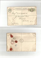 Bc - Ceylon. 1909 (15 June) Haldummulla - UK, Brixton (July) 10c Rose Registered Stat Env + 2 Adtls. Fine. - Other & Unclassified